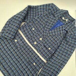 Blue Tweed Blazer and Skirt Set